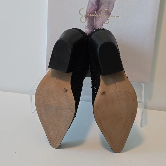 JESSICA SIMPSON BLACK GLITTER TAMIRA BOOTS NWOT 7M - Picture 3 of 7